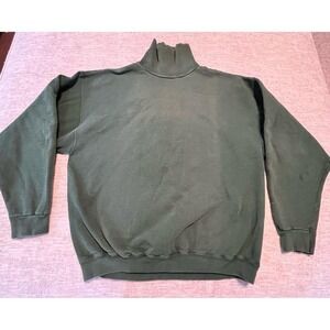 Vintage Tultex Green Mock Neck Sweatshirt Large USA Made Cotton Blend Blank